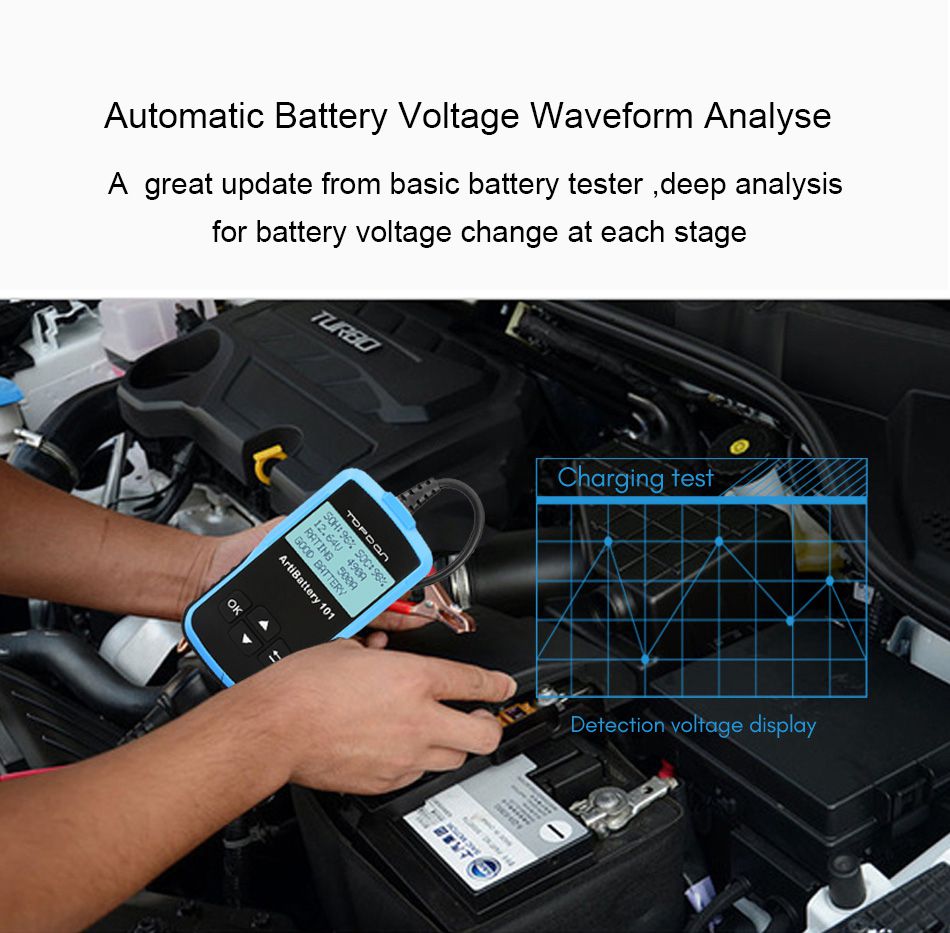 Topcon ab101 probador de baterías automotrices 12v prueba de baterías de voltaje analizador de cargadores automotrices 2000cca probador de circuitos de carga de arranque automotrices