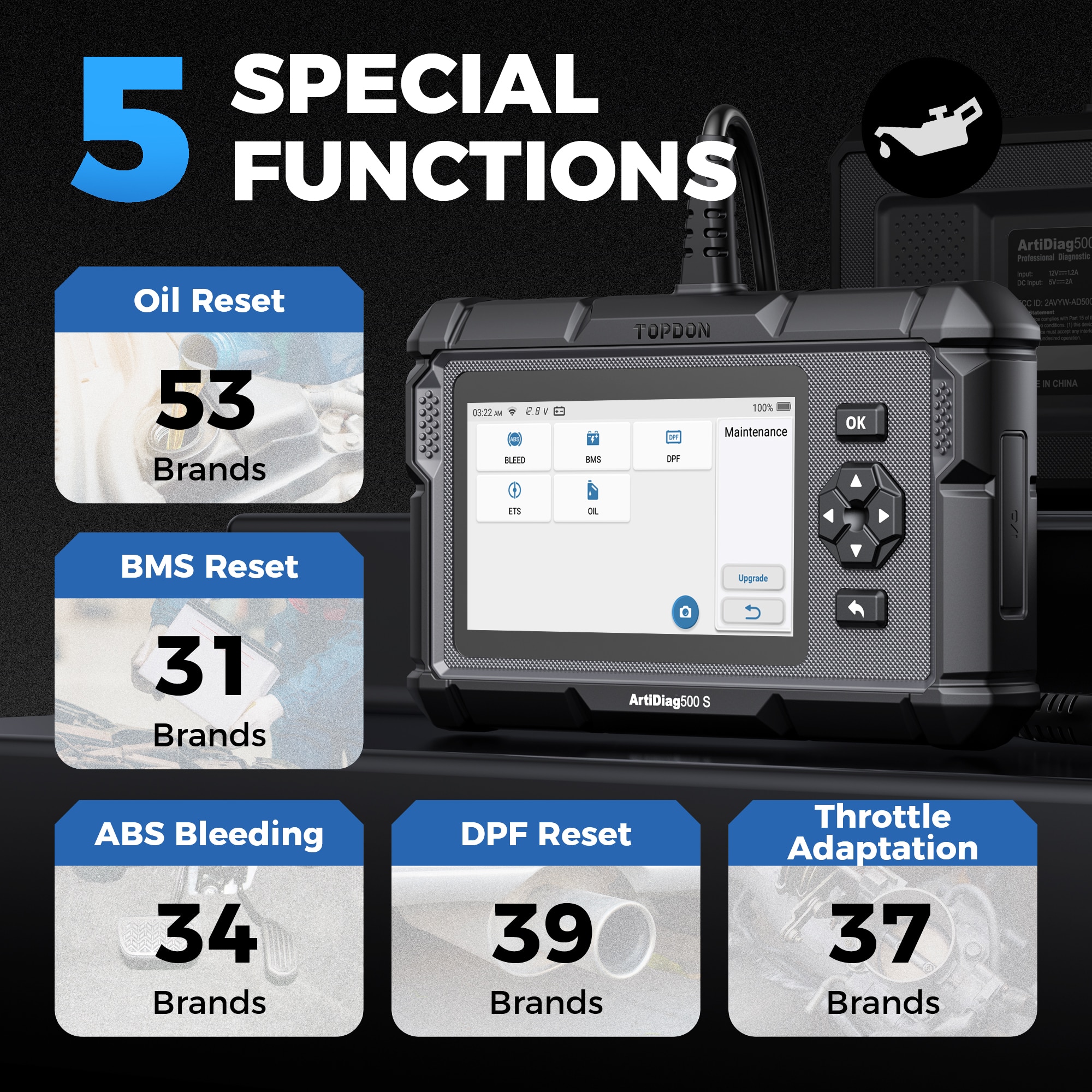 Topton artidiag500s obd2 escáneres de diagnóstico todos los sistemas ABS airbag DPF aceite restablece la herramienta de diagnóstico del automóvil