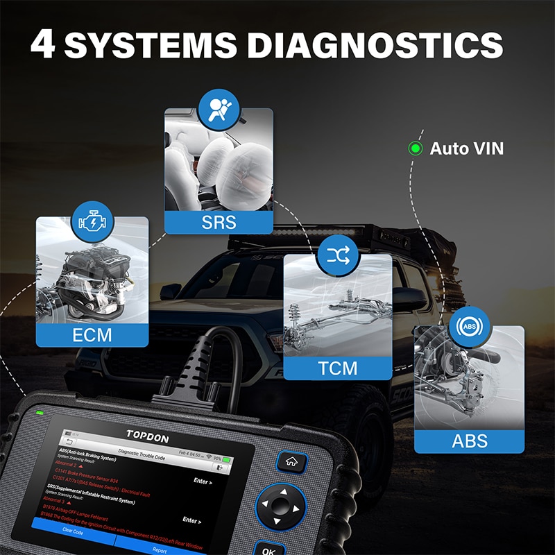 TOPDON ArtiDiag600 OBD2 Scanner Car Diagnostic Tool Automotive Scan Auto Diagnostics ABS SRS Engine Test Autoscanner Free Update