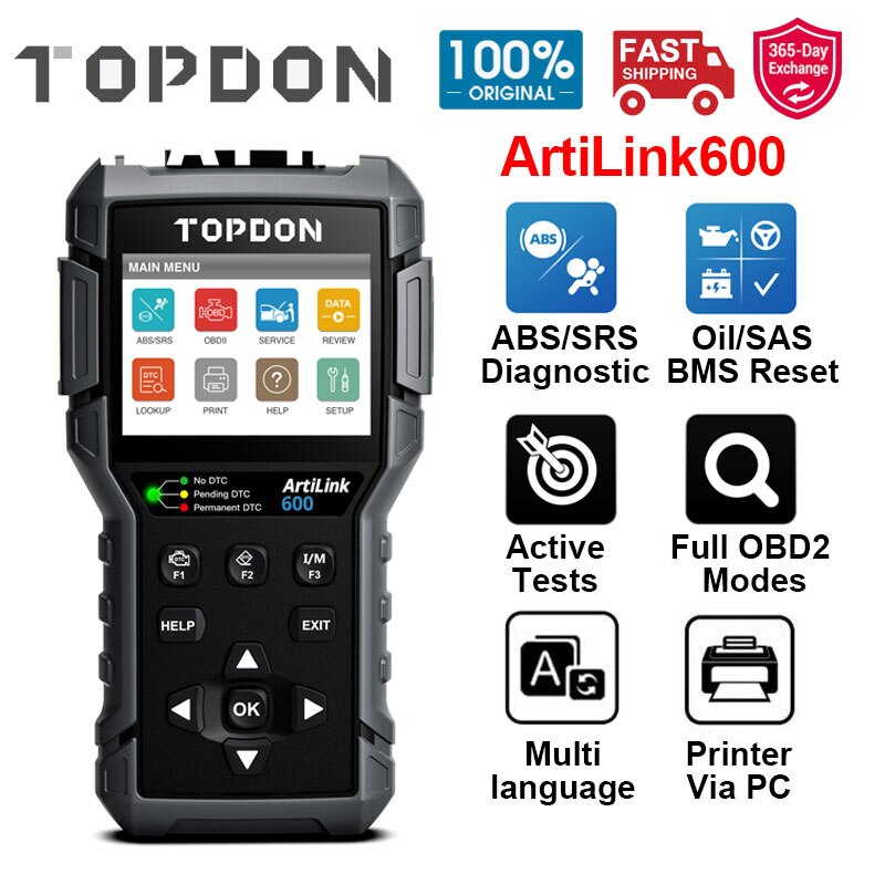 TOPDON ArtiLink600 OBD2 Car Diagnostic Tool Lifetime Free Update Automotive Scan Diagnostics ABS SRS Engine Test Auto scanner
