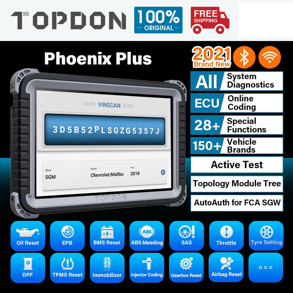 Topdon Phoenix Plus 자동차 진단 도구 OBD2 II 전체 기능 진단 2년 무료 온라인 업데이트