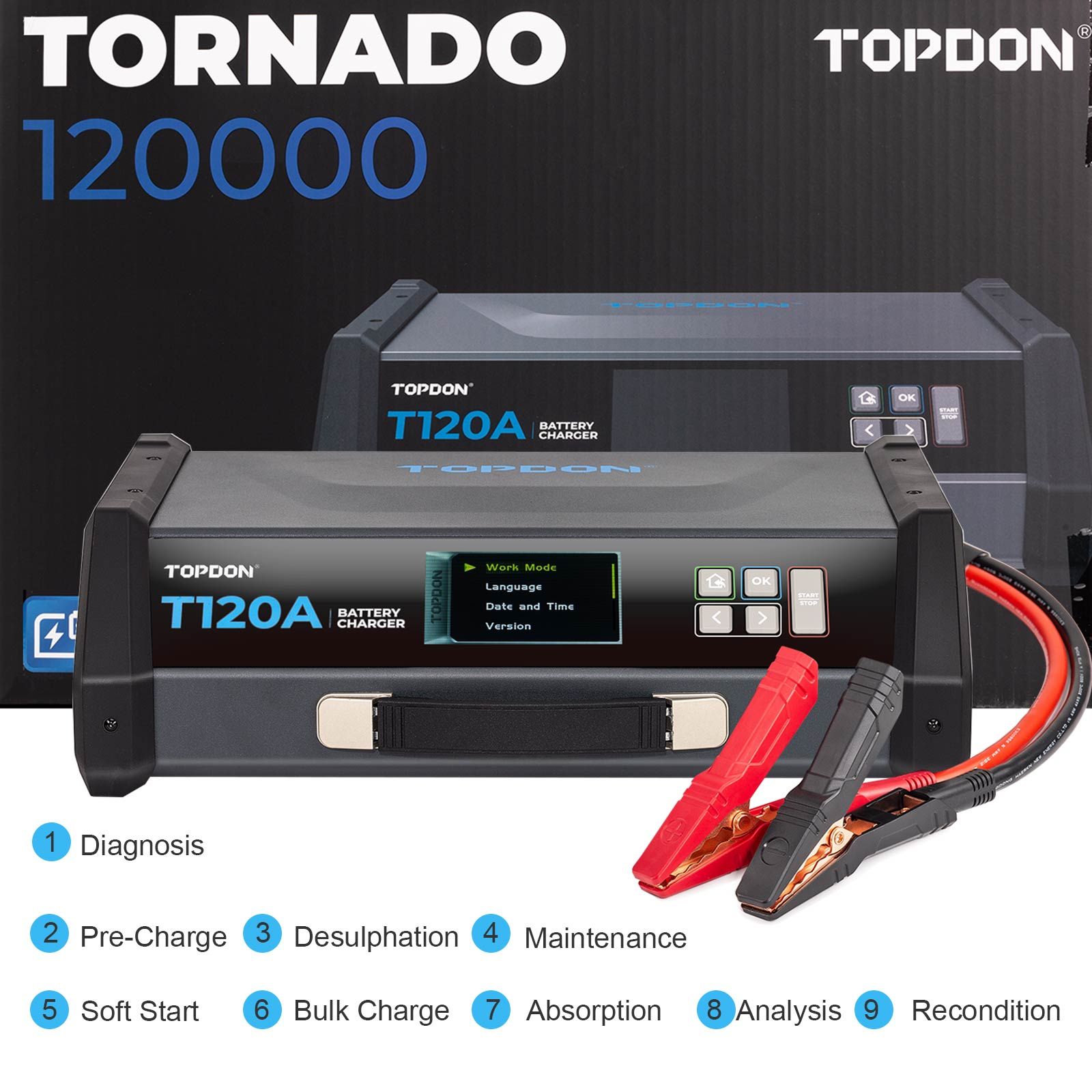 TOPDON TORNADO 120000 5M (16 Ft) Clamp-T120A (T1200005) Power Supply & Battery Charger