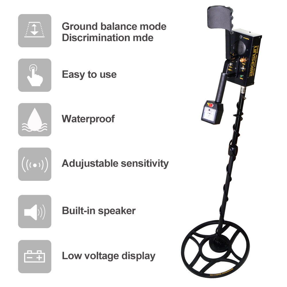 all-sun TS130 Metal Detector Underground with Waterproof Search Coil Iron Box Gold Metal Detector Treasure Hunter