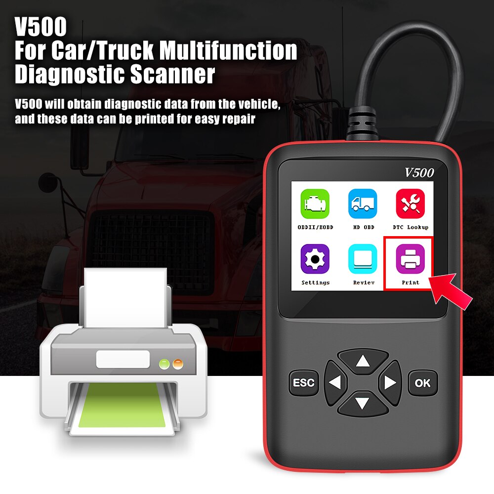 12V/24V V500 OBD2 Engine J1939 J1587 J1708 Code Reader CR-HD Heavy Duty Truck and Car Scanner