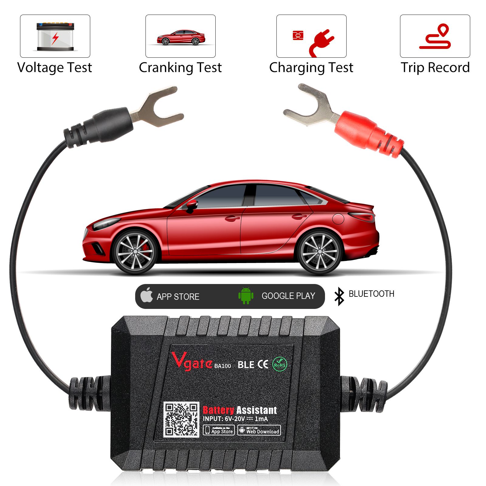 GODIAG GB101 Battery Assistant BlueTooth 4.0 무선 6-20V 자동차 배터리 부하 측정기 Android 및 iOS 진단 분석기 모니터