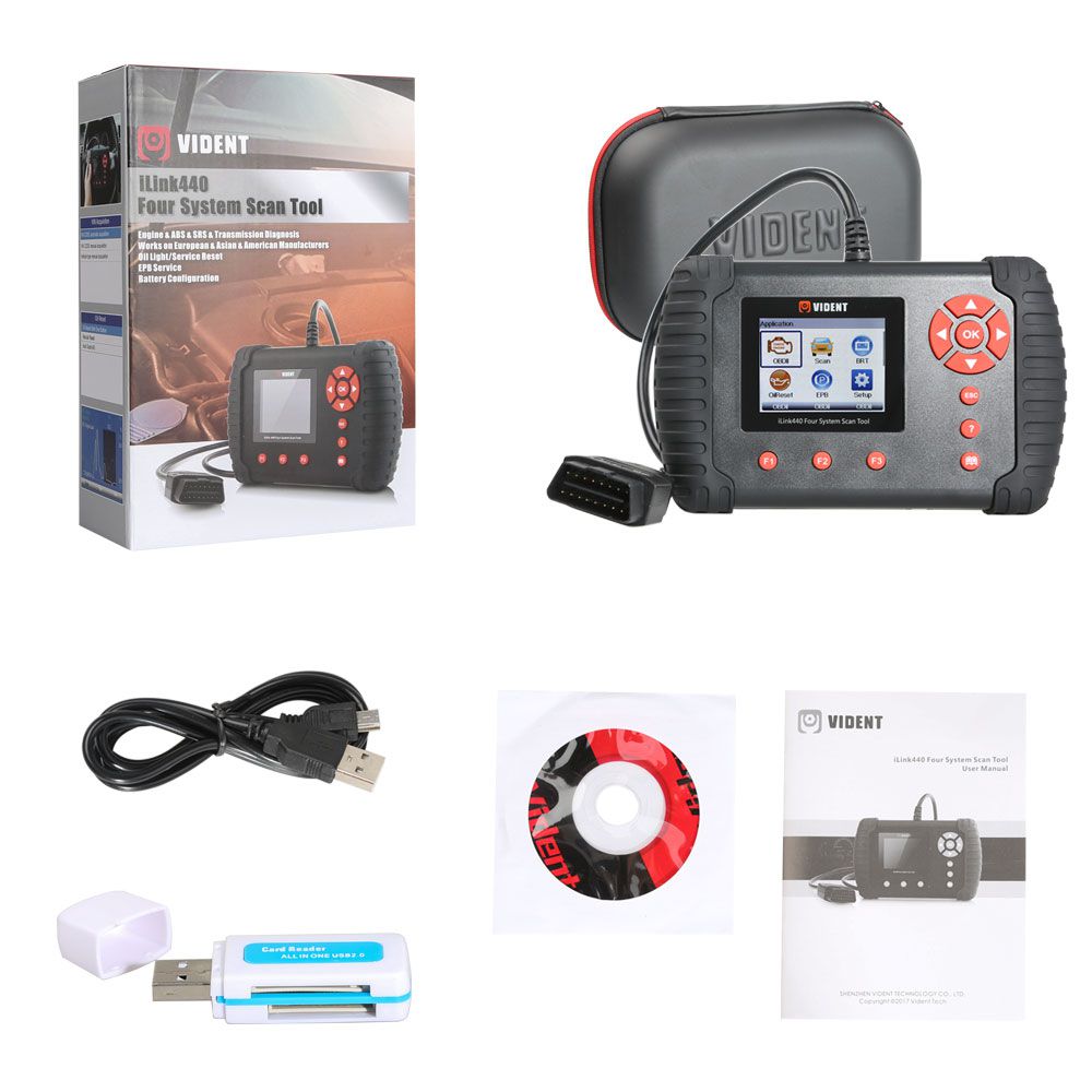  VIDENT iLink440 Four System Scan Tool Support Engine ABS Air Bag SRS EPB Reset Battery Configuration