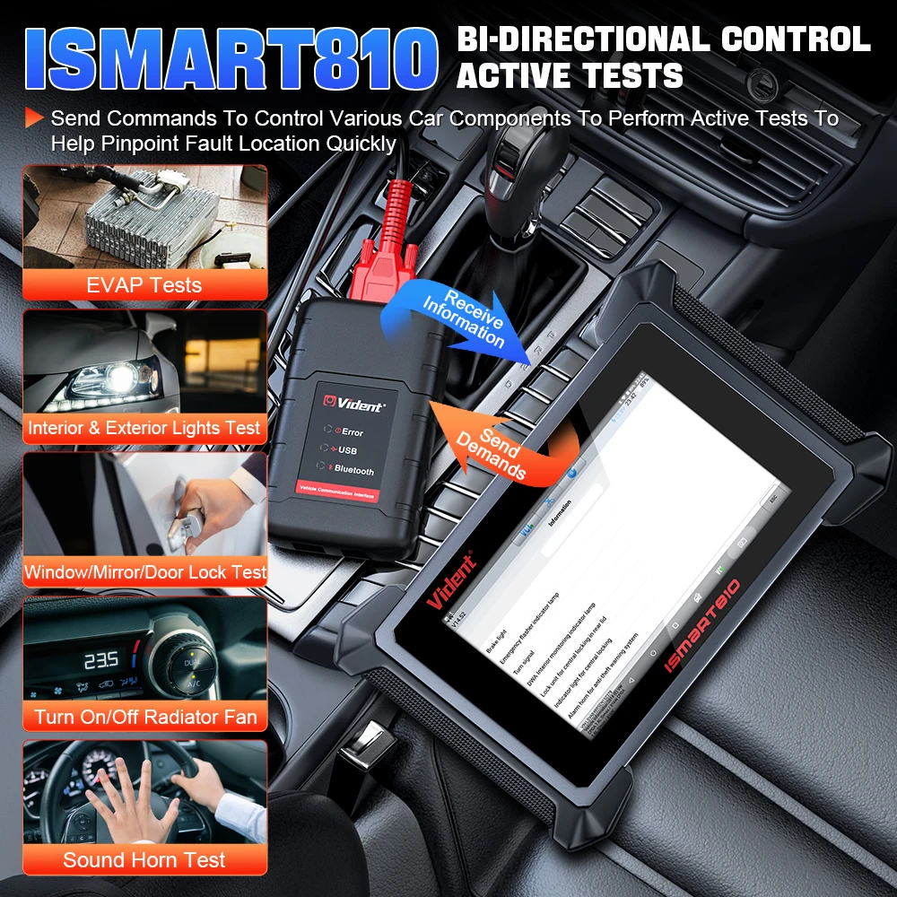 VIDENT iSmart810 OBD2 Scanner Auto Car Diagnostic Tools ECU Coding Key Programming Bi-Directional Control