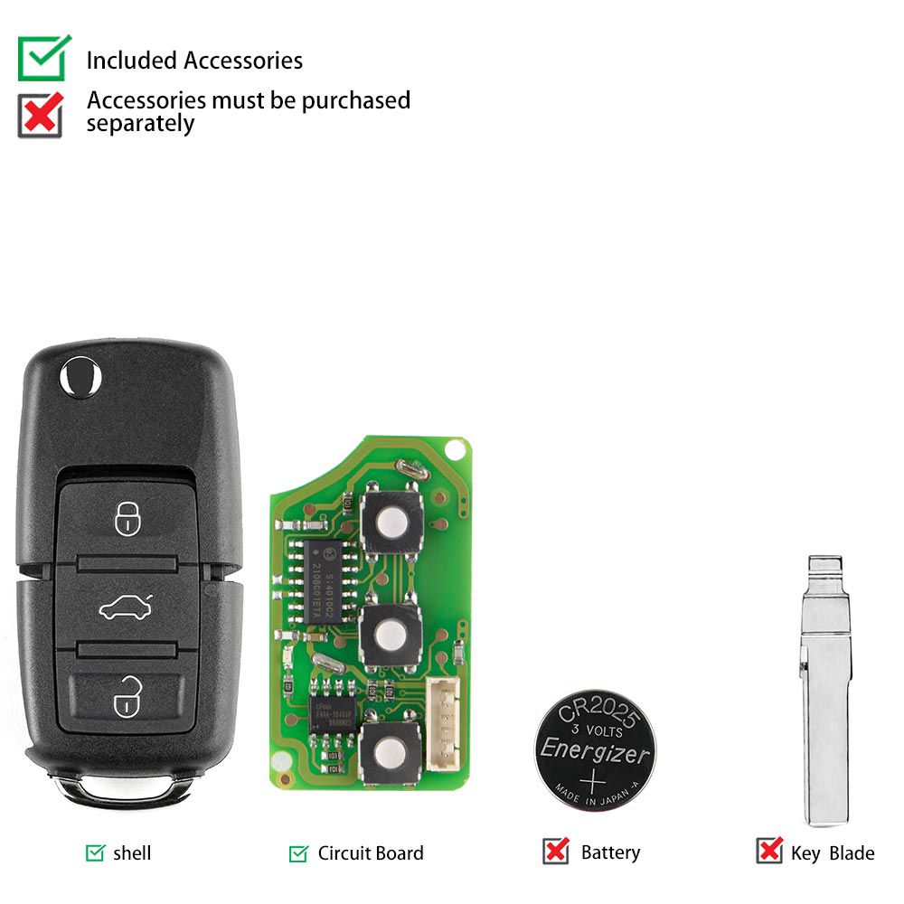 Xhorse xkb501en llave de control remoto por cable VW B5 Fly 3 botones versión en inglés 5 piezas / lote