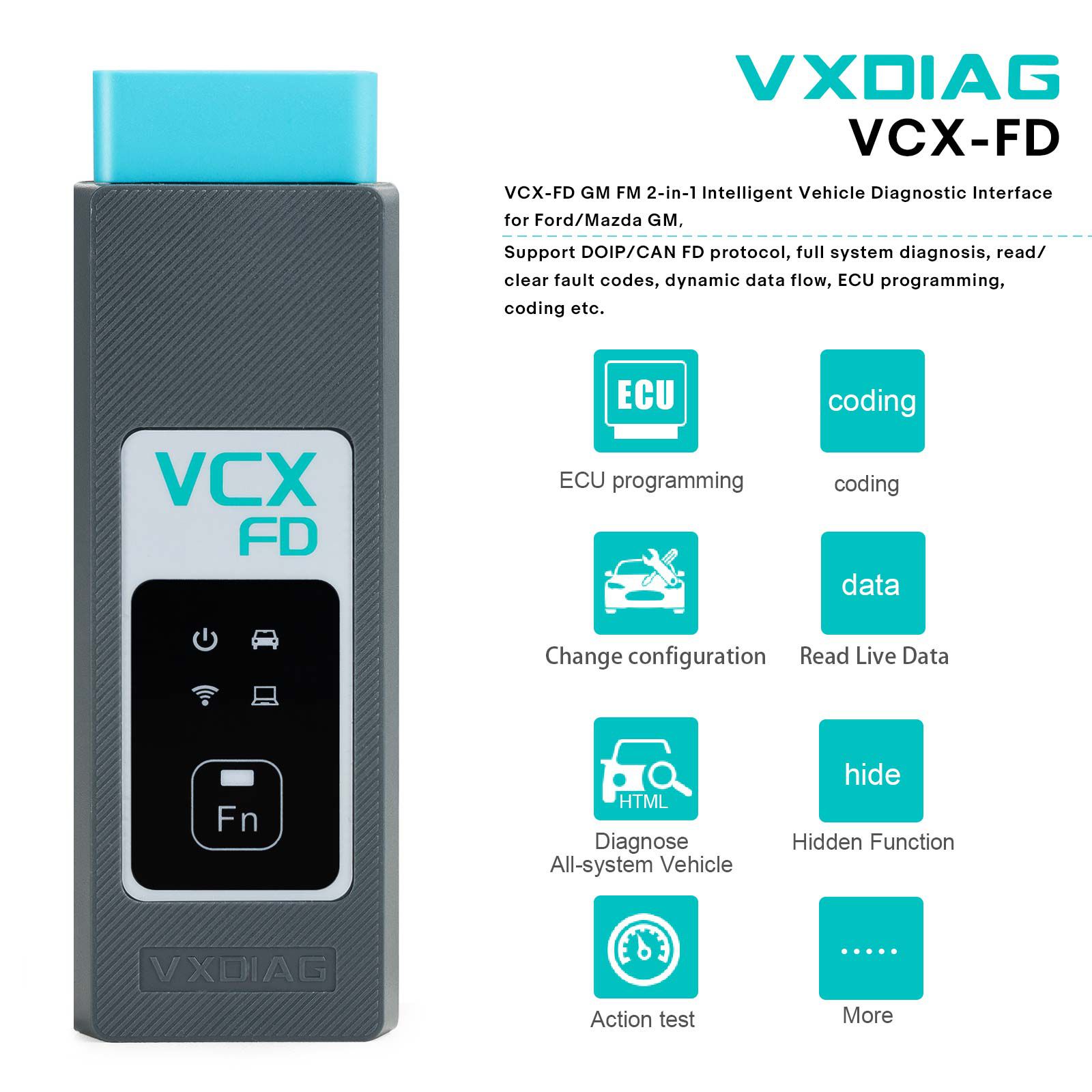 2024 VXDIAG VCX-FD for GM and Ford/Mazda 2-in-1 Intelligent Diagnostic Interface for Ford/Mazda GM Chevrolet, Buick, Cadillac, Opel, Holden