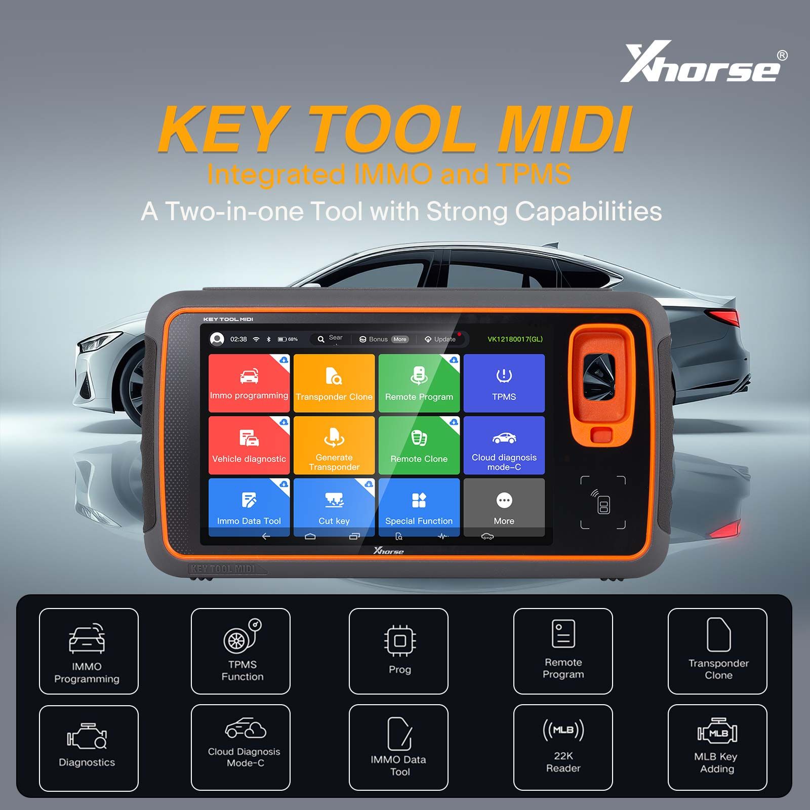 IMMO 프로그래밍 및 TPMS 기능을 위한 2025 Xhorse Key Tool MIDI 기본 버전 2-in-1 자동차 솔루션