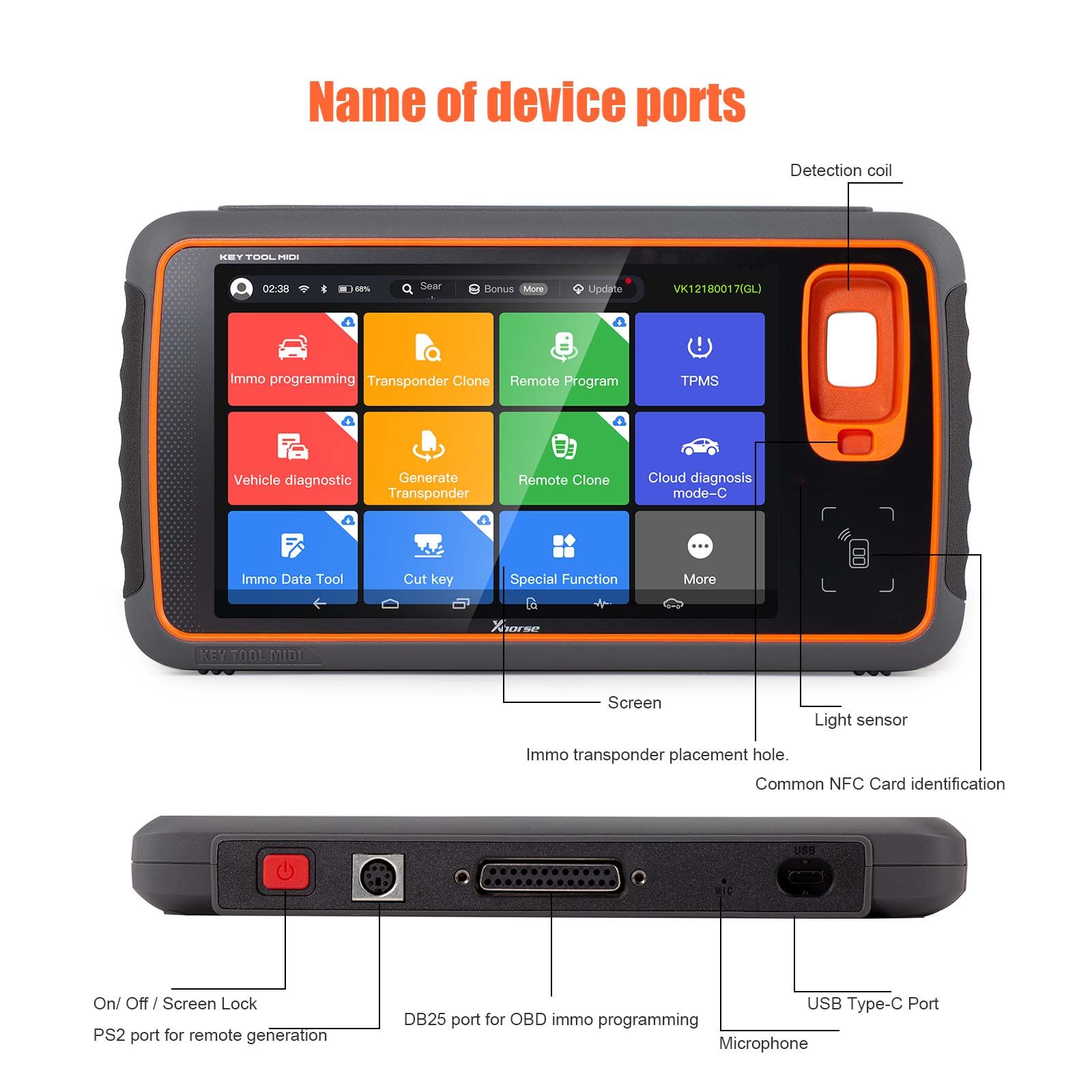 IMMO 프로그래밍 및 TPMS 기능을 위한 2025 Xhorse Key Tool MIDI 기본 버전 2-in-1 자동차 솔루션