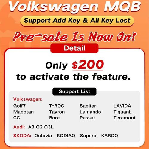2023 Xhorse Volkswagen MQB 지원 Key Tool Plus Pad 또는 VVDI2+VVDI Prog용 키 추가 및 모든 키 손실 라이센스