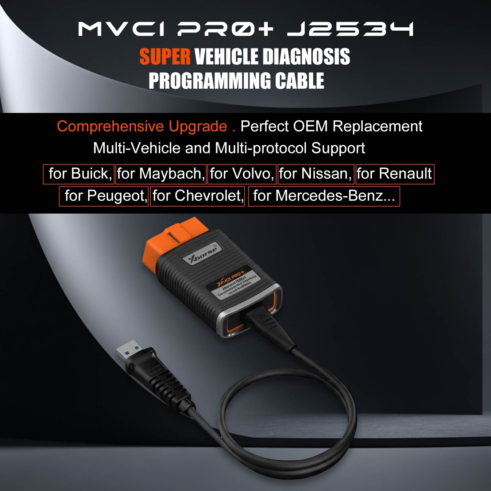 XHORSE XDMVJPGL MVCI PRO J2534 2nd Generation Vehicle Diagnostic Programming Cable for Benz/ Volvo/ Nissan/ Renault/ Peugeot/ GM/ Volkswagen/ Toyota