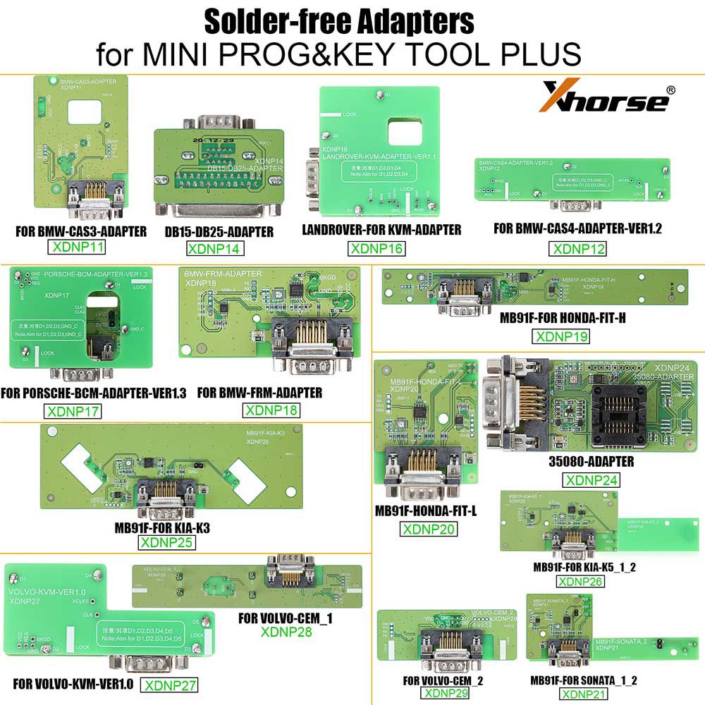  Xhorse Solder-Free Adapters and Cables Full Set XDNPP0CH 16pcs Work with VVDI Prog/ MINI PROG and KEY TOOL PLUS