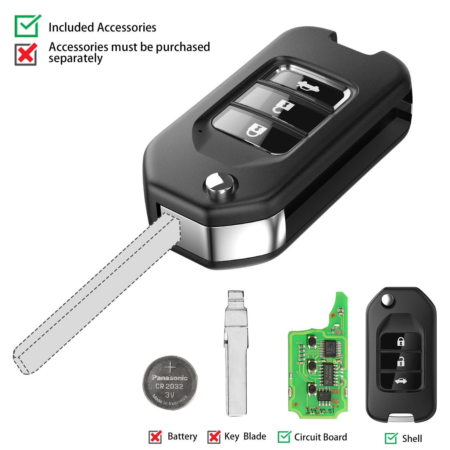 XHORSE XNHO00EN Wireless Universal Remote Key Fob 3 Buttons for Honda English Version Work with VVDI Mini Key Tool 5pcs/lot