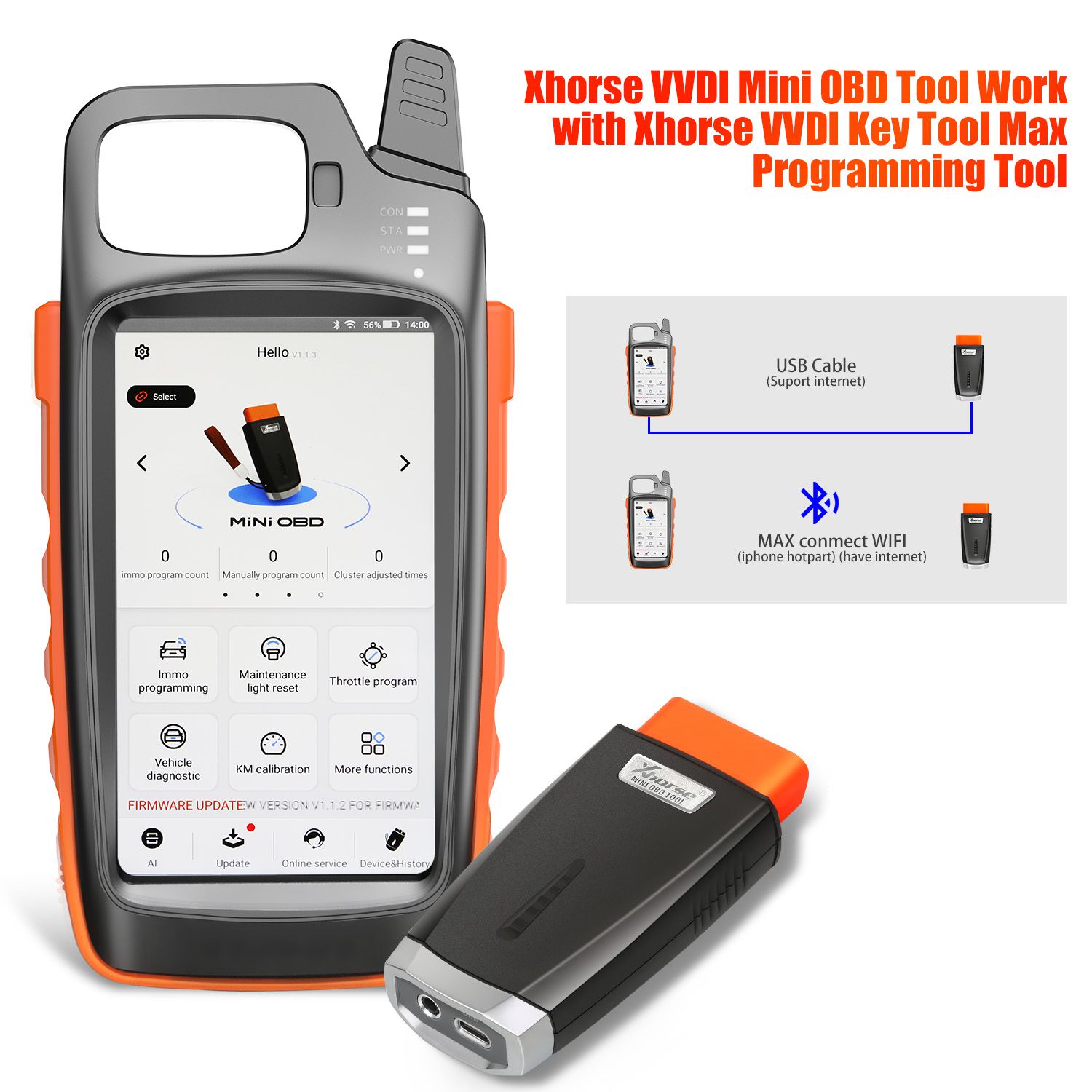 Xhorse VVDI Key Tool Max with VVDI MINI OBD Tool Support Odometer Correction with Bluetooth