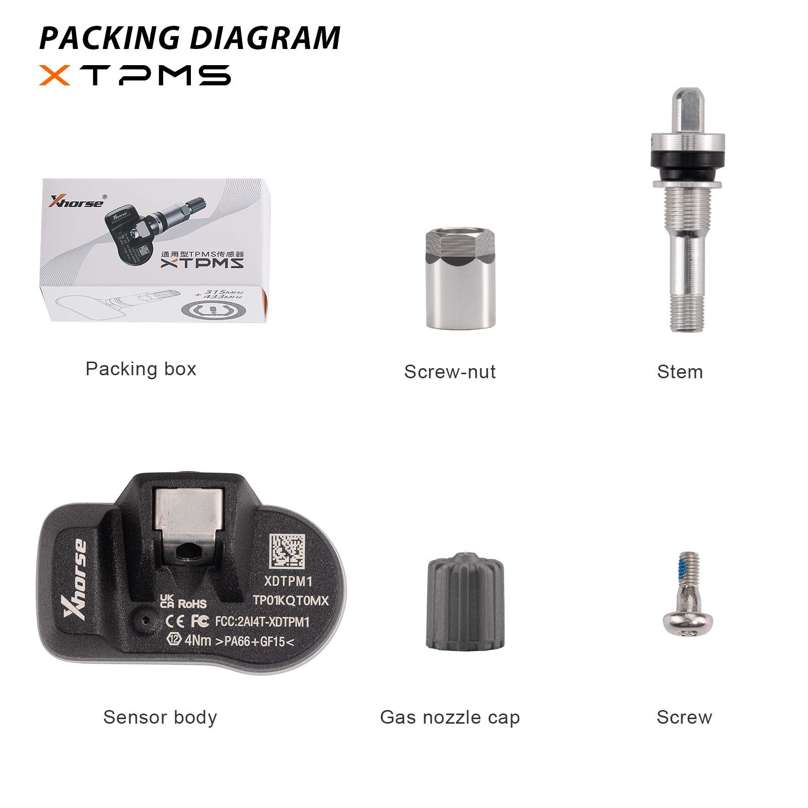 2025 Xhorse XDTPM1EN TPMS センサー普遍的なプログラム可能な XTPMS センサー 4pcs/lot サポート 315/433Mhz キー用具最高のプロ/キー用具 MIDI との仕事