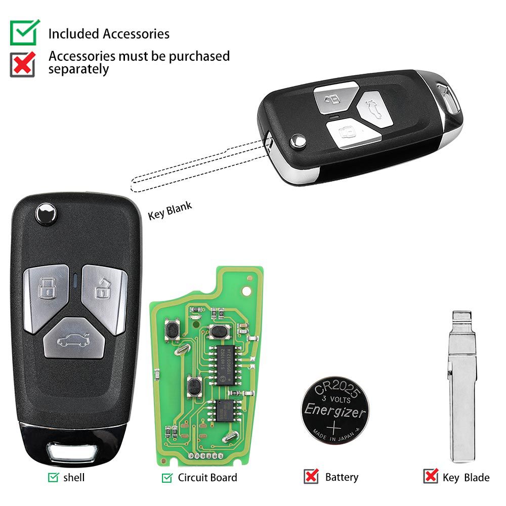 Xhorse XKAU01EN Wire Universal Flip Remote Key 3 Button for Audi 5pcs/lot