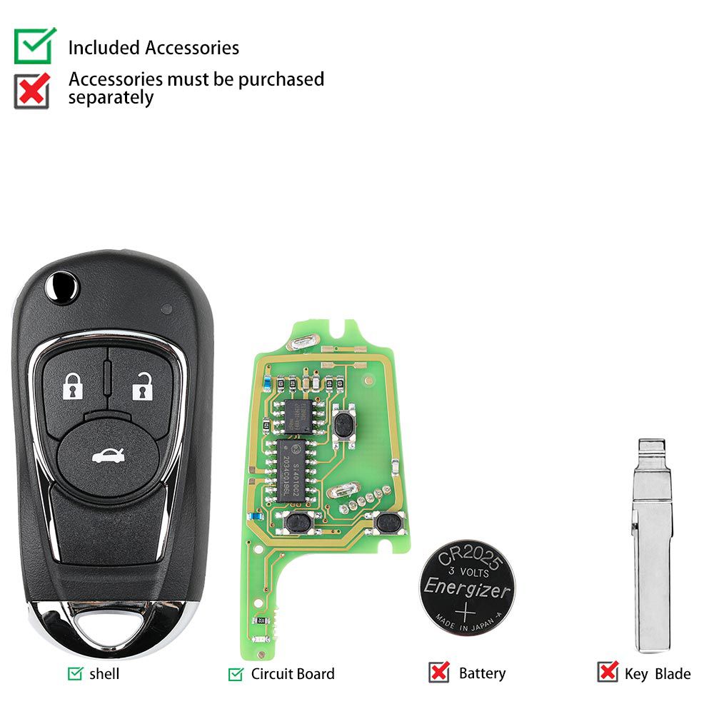 Xhorse xkbu03en Wire remote control key Buick Fly 3 Button versión en inglés 5 piezas / lote