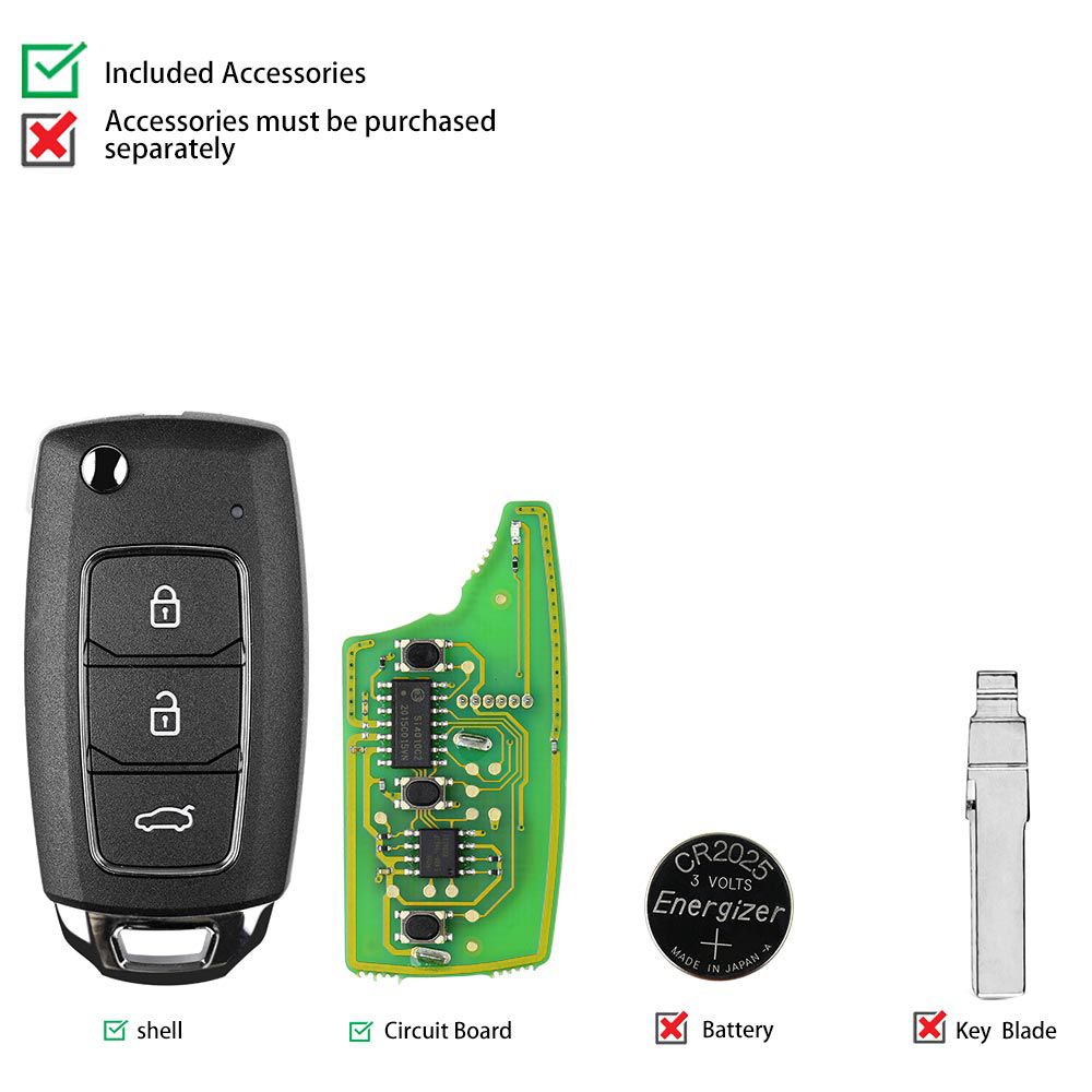 Xhorse xkhy05en llave controlada por cable Hyundai 3 botones en inglés 5 piezas / lote