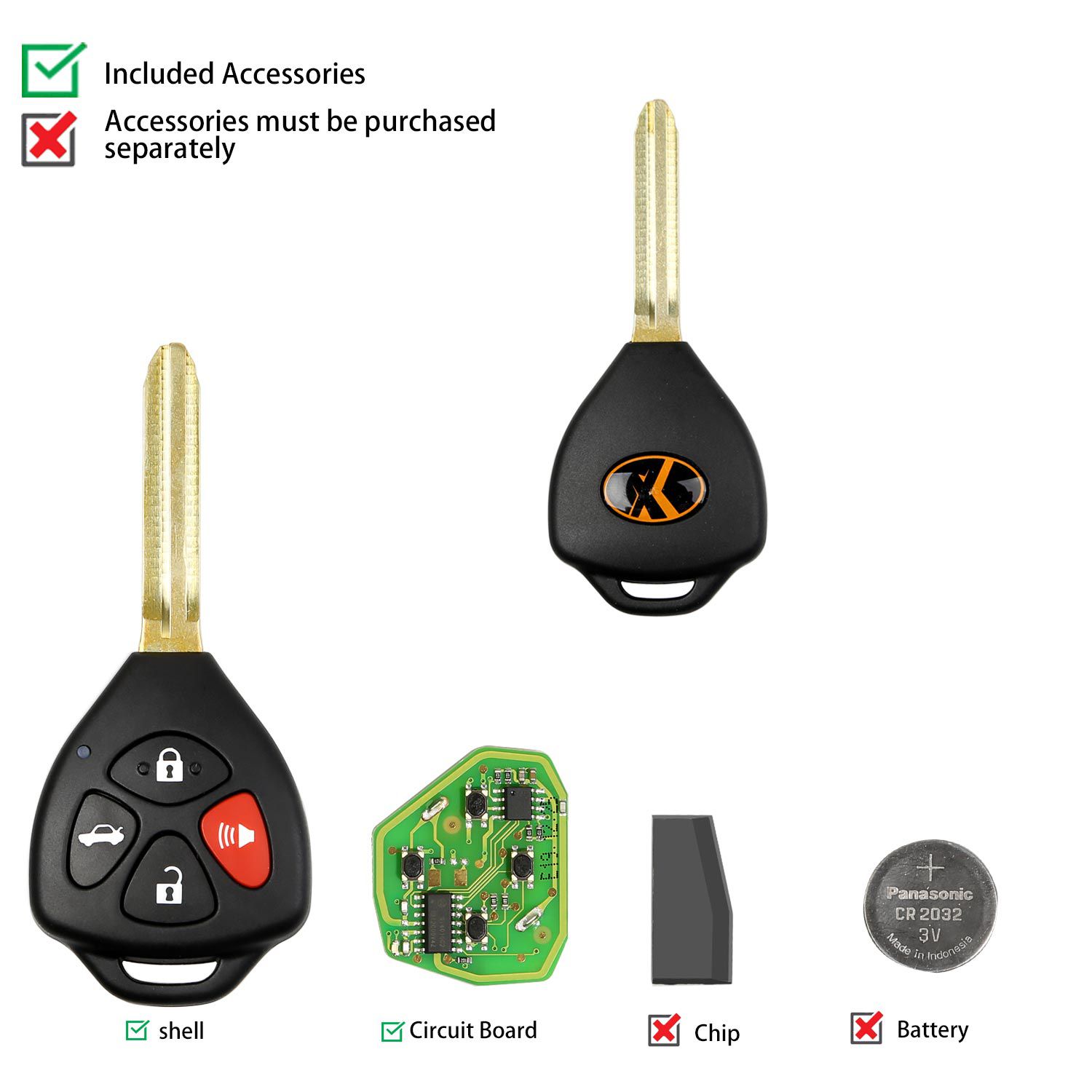 Xhorse XKTO02EN 유선 원격 조종 열쇠 도요타 태블릿 4 버튼 삼각형 영국식 5건/배치