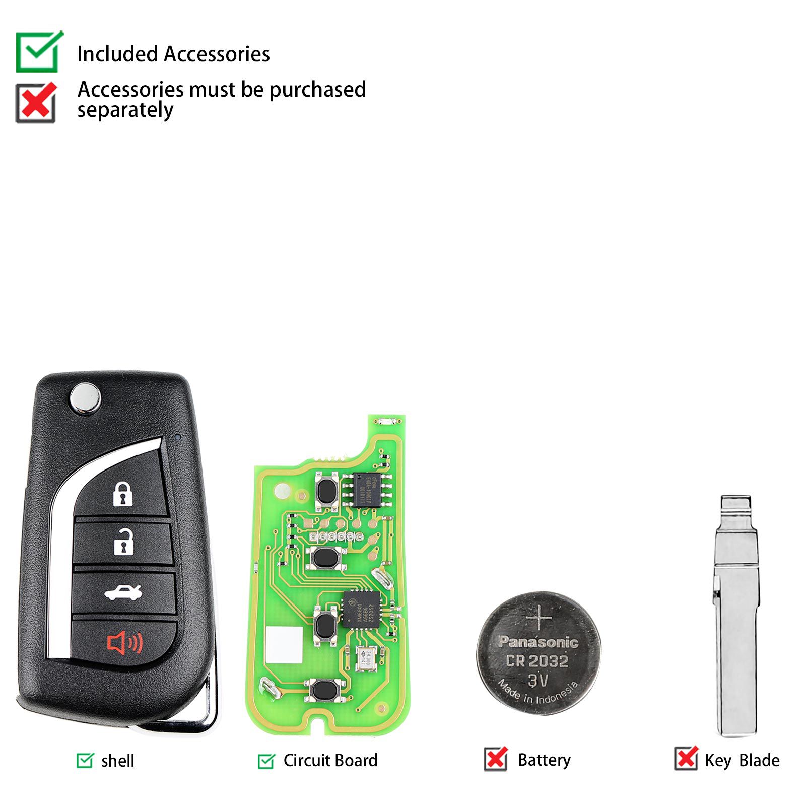 Xhorse xkto10en llave de control remoto por cable Toyota Fly 4 botones versión en inglés 5 piezas / lote