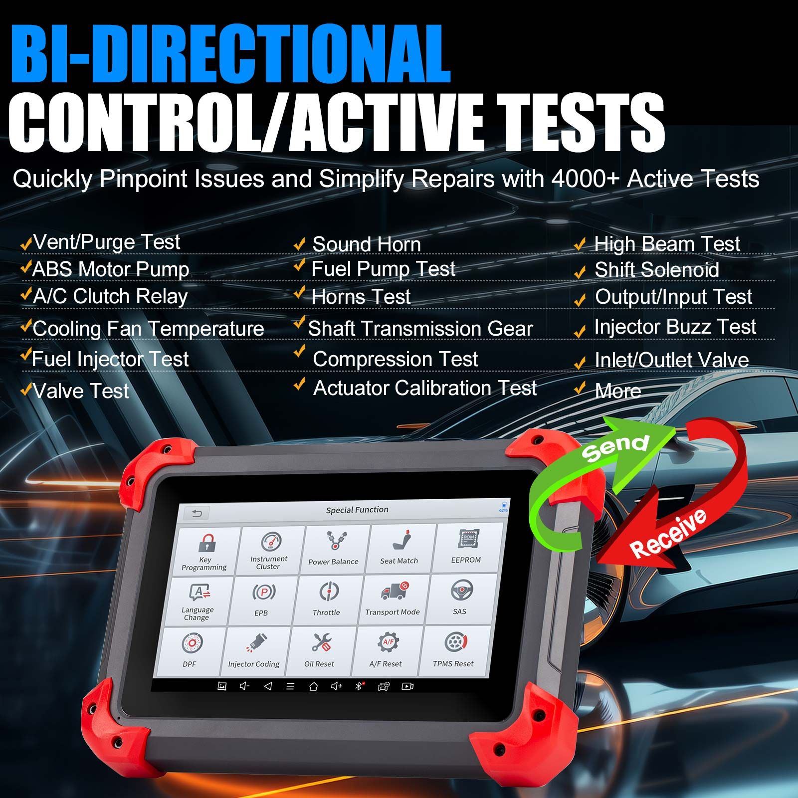  XTOOL D7 Automotive Diagnostic Tool Bi-Directional Support OE-Level Full Diagnosis with 36+ Services IMMO/Key Programming ABS Bleeding
