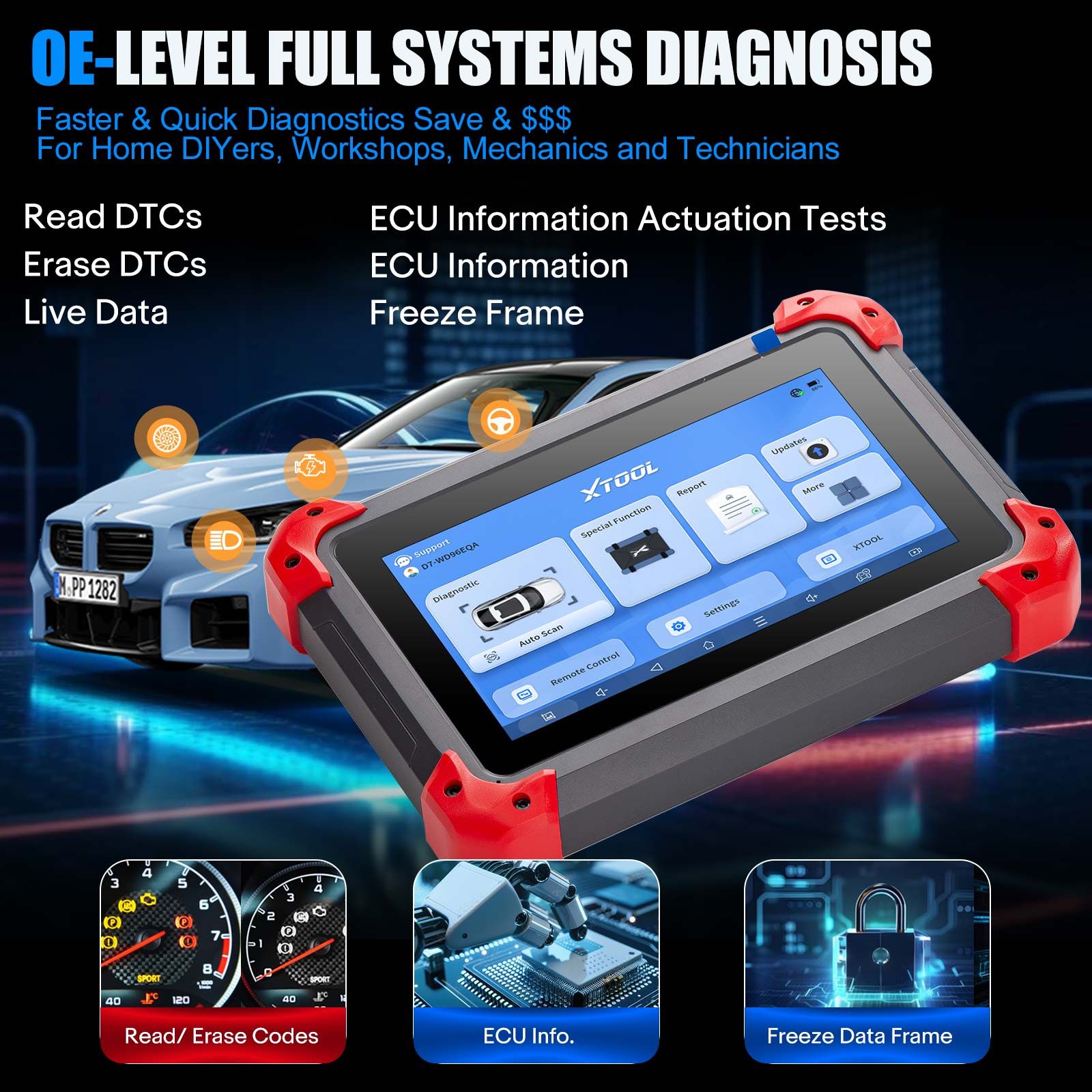  XTOOL D7 Automotive Diagnostic Tool Bi-Directional Support OE-Level Full Diagnosis with 36+ Services IMMO/Key Programming ABS Bleeding