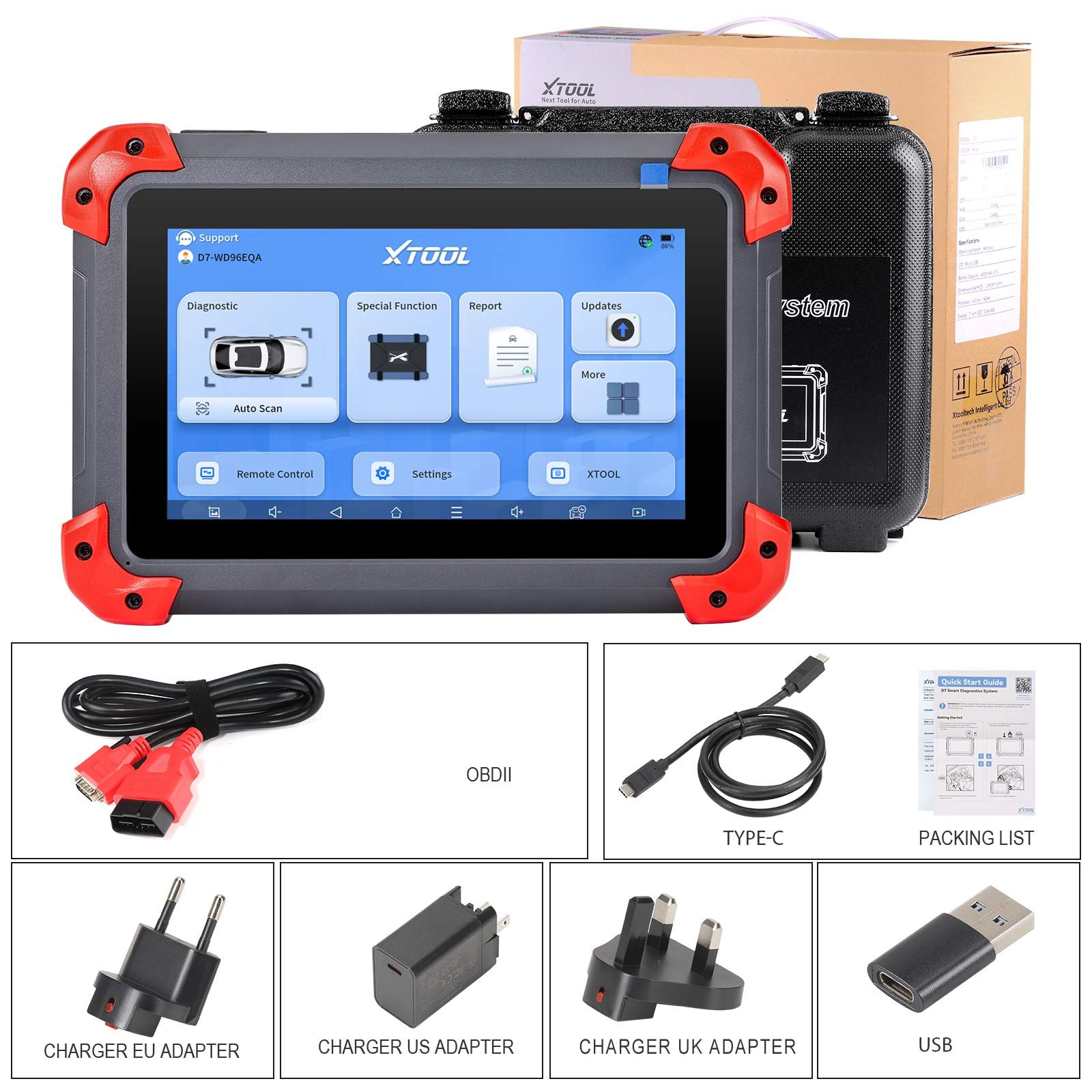  XTOOL D7 Automotive Diagnostic Tool Bi-Directional Support OE-Level Full Diagnosis with 36+ Services IMMO/Key Programming ABS Bleeding