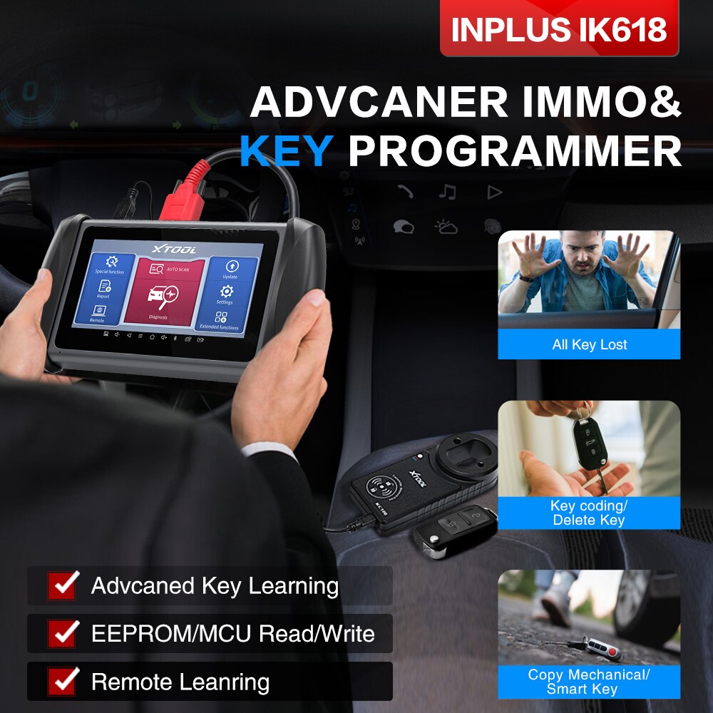 XTOOL InPlus IK618 Auto Key Programmer X100PAD3 For Toyota/Benz All Key lost with Kc100 For VW 4th&5th IMMO Diagnostic Tool