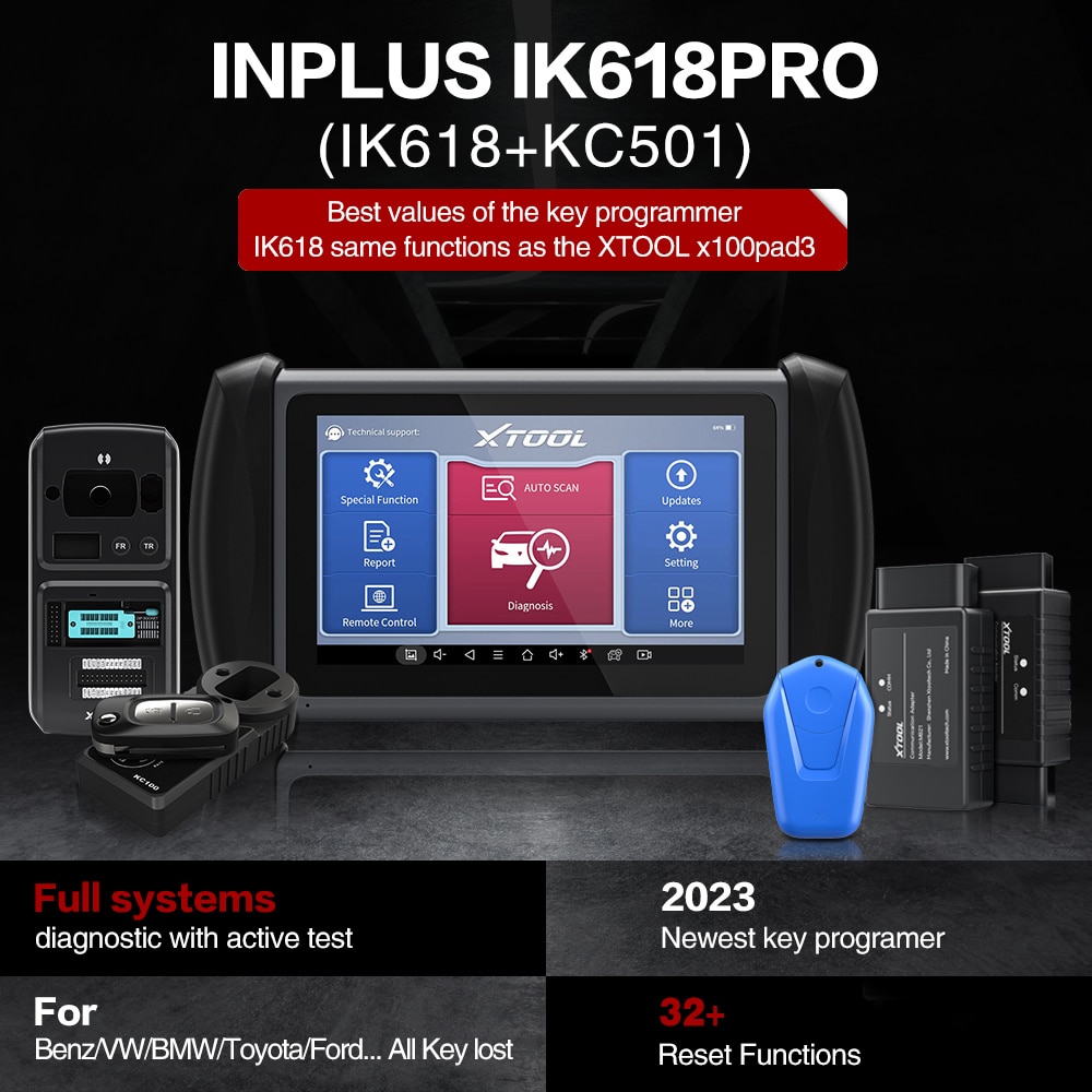 XTOOL InPlus IK618 자동 키 프로그래머X100PAD3 도요타/벤츠 Kc100용 모든 키 분실 폭스바겐 4위 및 5위 IMMO 진단 도구