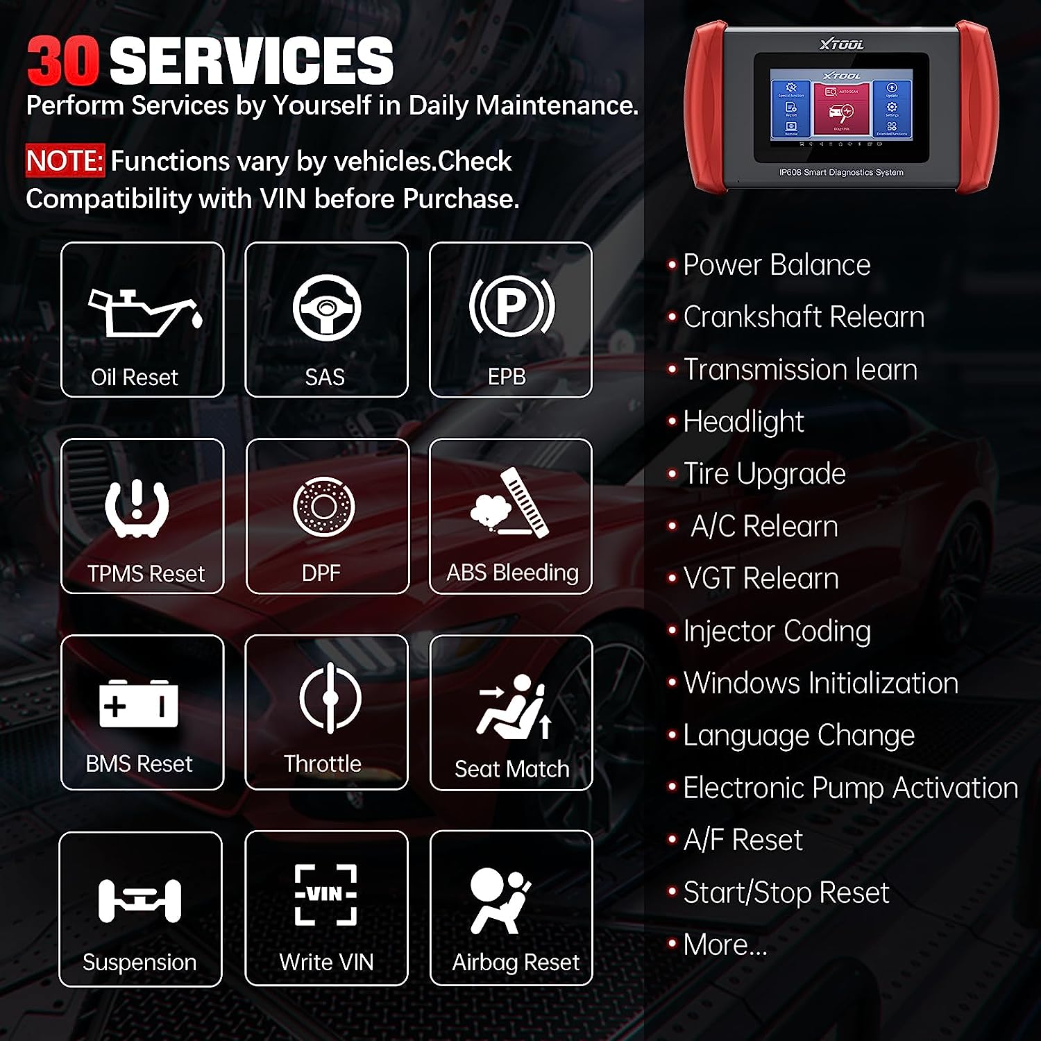 XTOOL InPlus IP608 OBD2 Scanner Diagnostic Tool Android 10.With CAN FD, 30+ Services, All System Scan Tool, ABS Bleeding