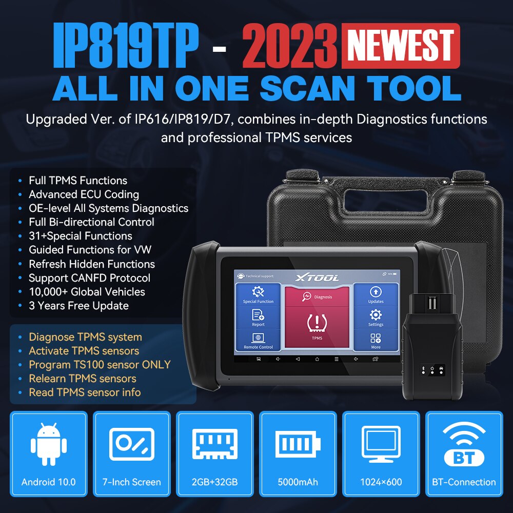 XTOOL InPlus IP819TS TPMS Programming All Systems Diagnostic Bi-Directional Control 30+ Reset Bluetooth Automotive WIth 4pcTS100