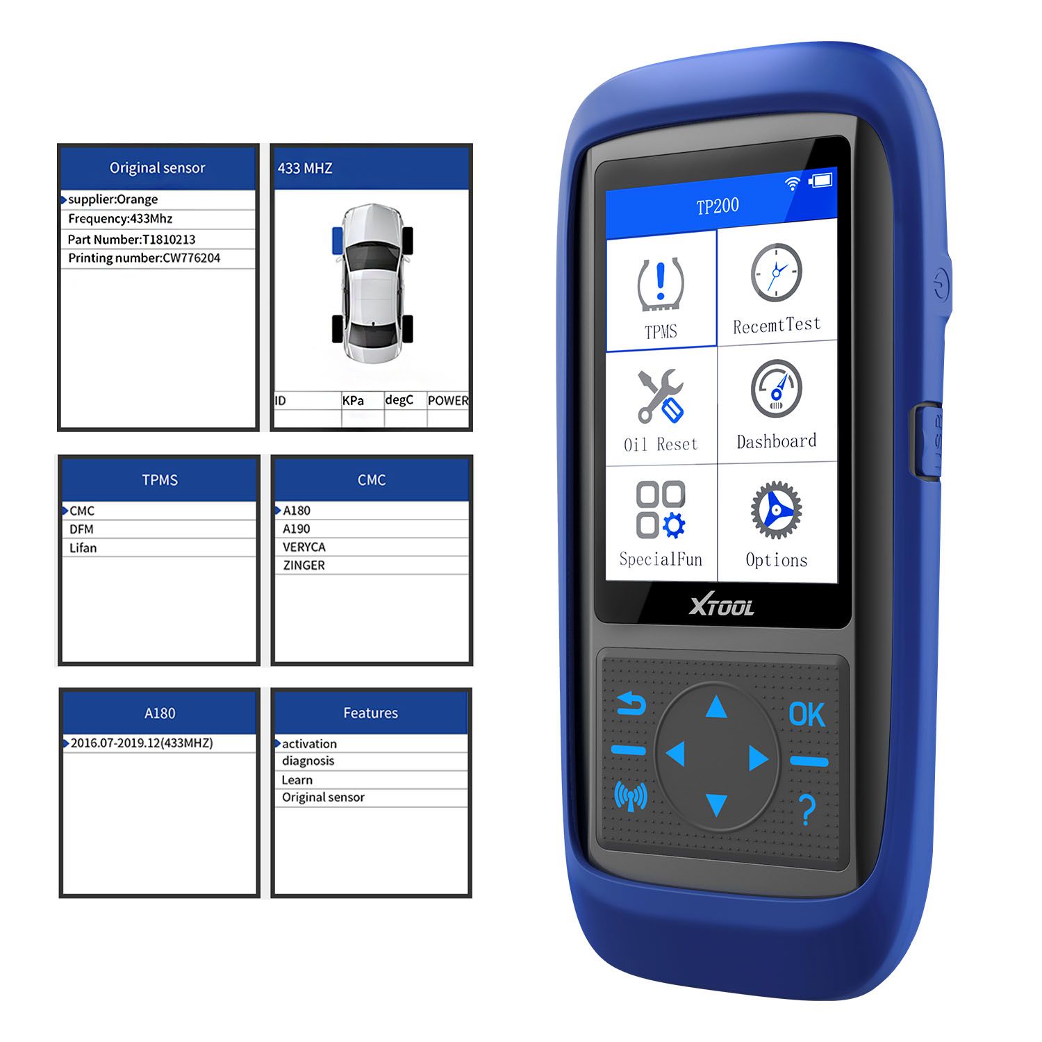 XTOOL TP150 타이어 압력 모니터링 시스템 OBD2 TPMS 스캔 도구(315 및 433 MHZ 센서 포함)