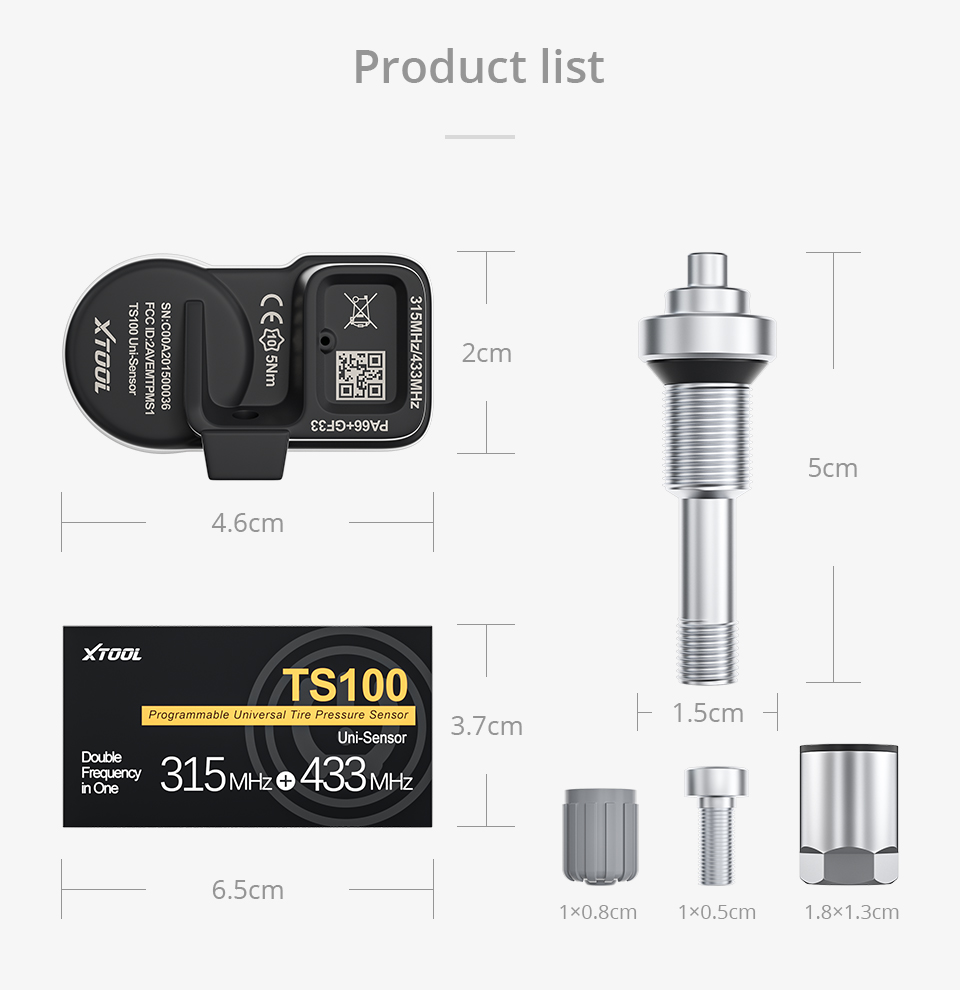 XTOOL TS100 433 MHz 315 MHz Tyre Analysis Sensors Work With TP150/TP200 TPMS Monitoring System Automotive Tire Repair Tools