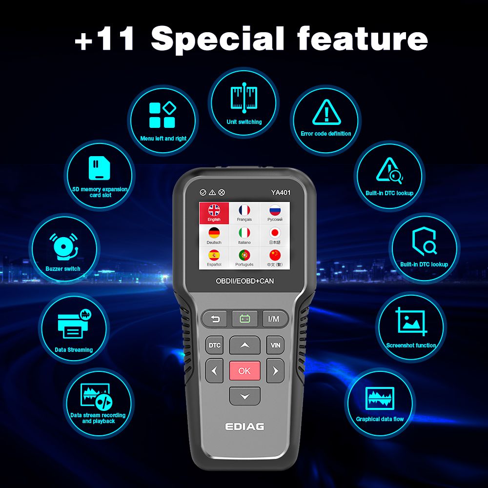 YA401 EDIAG Scanner Tool EOBD/OBDII code reader Support Free update Car Diagnosis auto obd2  battery tester 12v