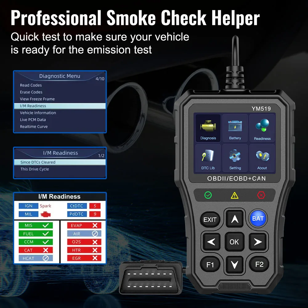 Battery Tester Code Reader Fault Code Scanner OBD2 Code Reader Multi-language YM519 Car Diagnostic Tool Check Engine System