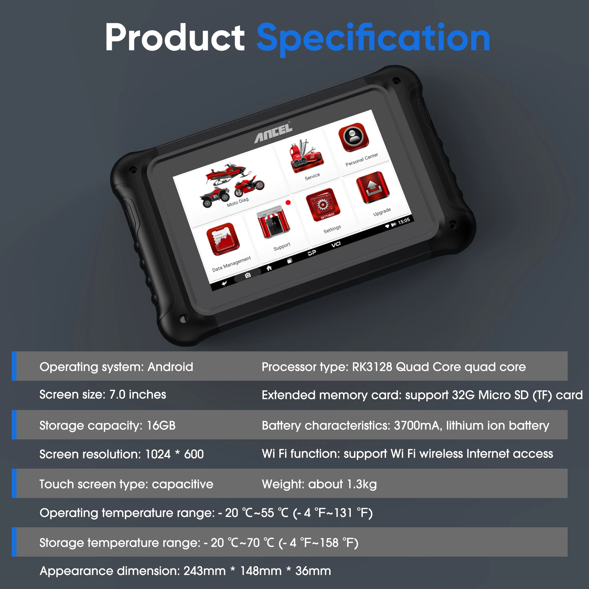 ANCEL MT700 OBD2 Motorcycle Scanner
