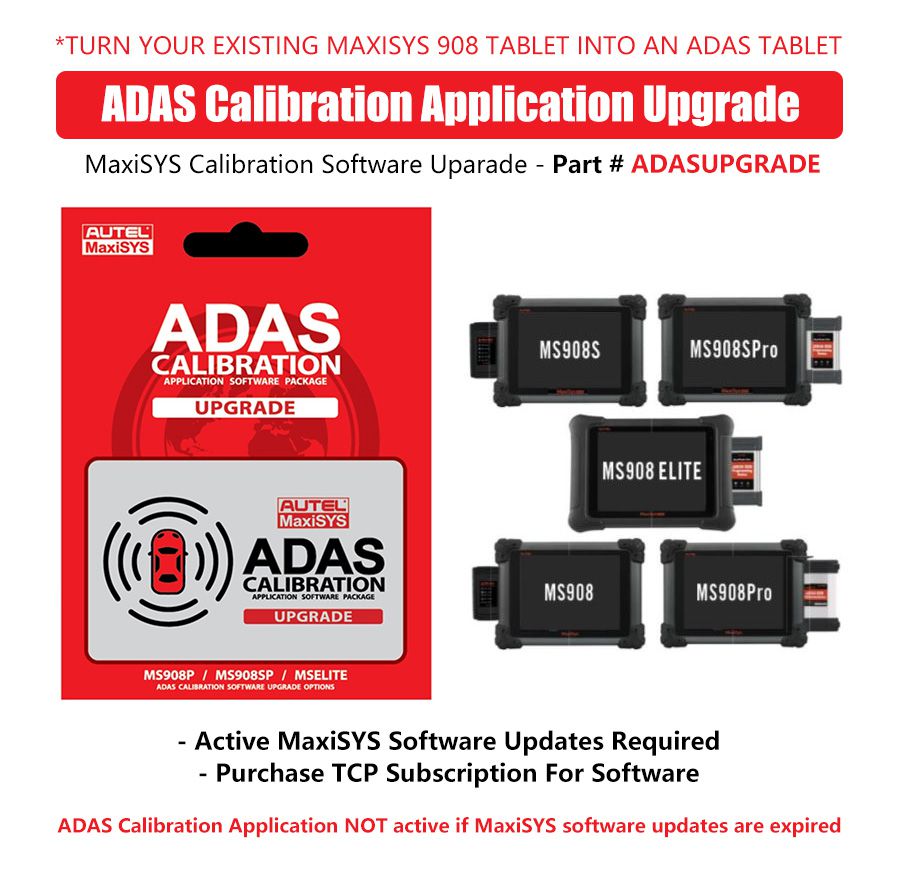 AUTEL ADAS 소프트웨어 업그레이드 카드: MS908, MSElite, MS909, MS919 및 Ultra 태블릿용