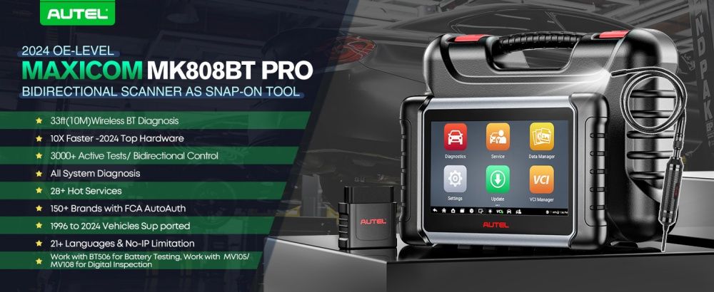 Autel MaxiCOM MK808BT PRO Car Diagnostic Scan Tool, Active Tests & Bi-Directional Control Scanner, 28+ Services, FCA AutoAuth, Wireless Diagnosis