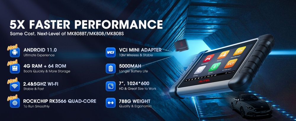 Autel MaxiCOM MK808BT PRO Car Diagnostic Scan Tool, Active Tests & Bi-Directional Control Scanner, 28+ Services, FCA AutoAuth, Wireless Diagnosis