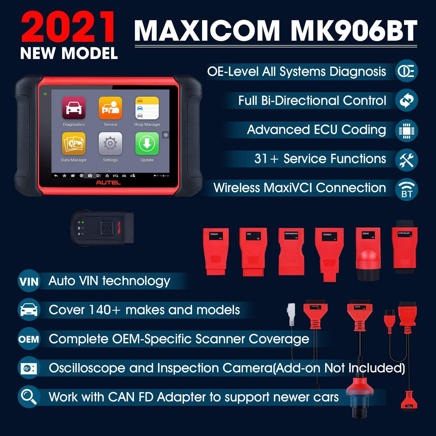 Autel MaxiCOM MK906BT 진단 도구 Bluetooth 스캐너