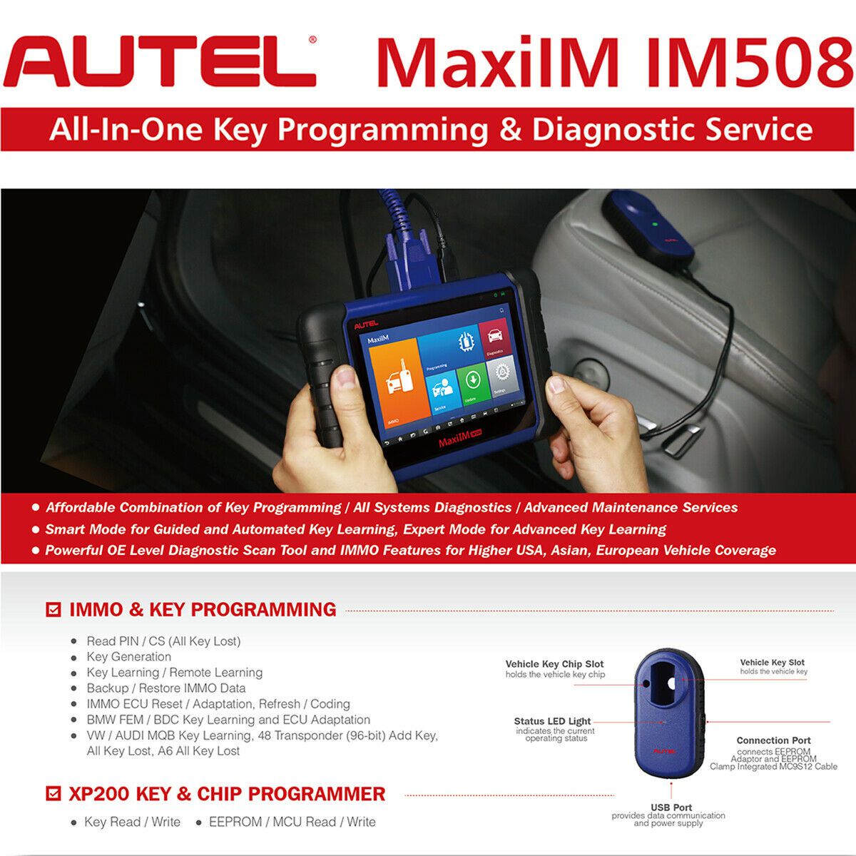 오리지널 Autel MaxiIM IM508 고급 IMMO 및 핵심 프로그램