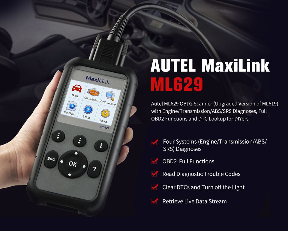 Autel MaxiLink ML629 AL619 Auto Diagnostic Code Reader CAN OBD2 Scanner ABS SRS 