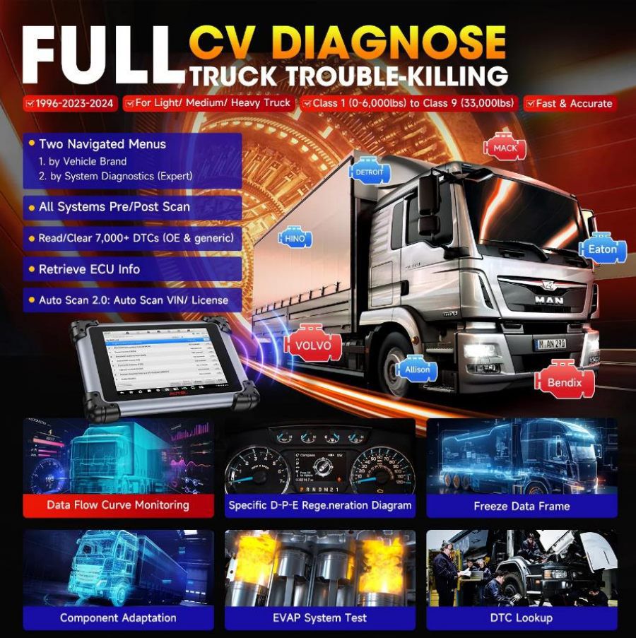 2024 Autel Maxisys MS908CV II Heavy Duty Truck Scanner with J2534 ECU Programming