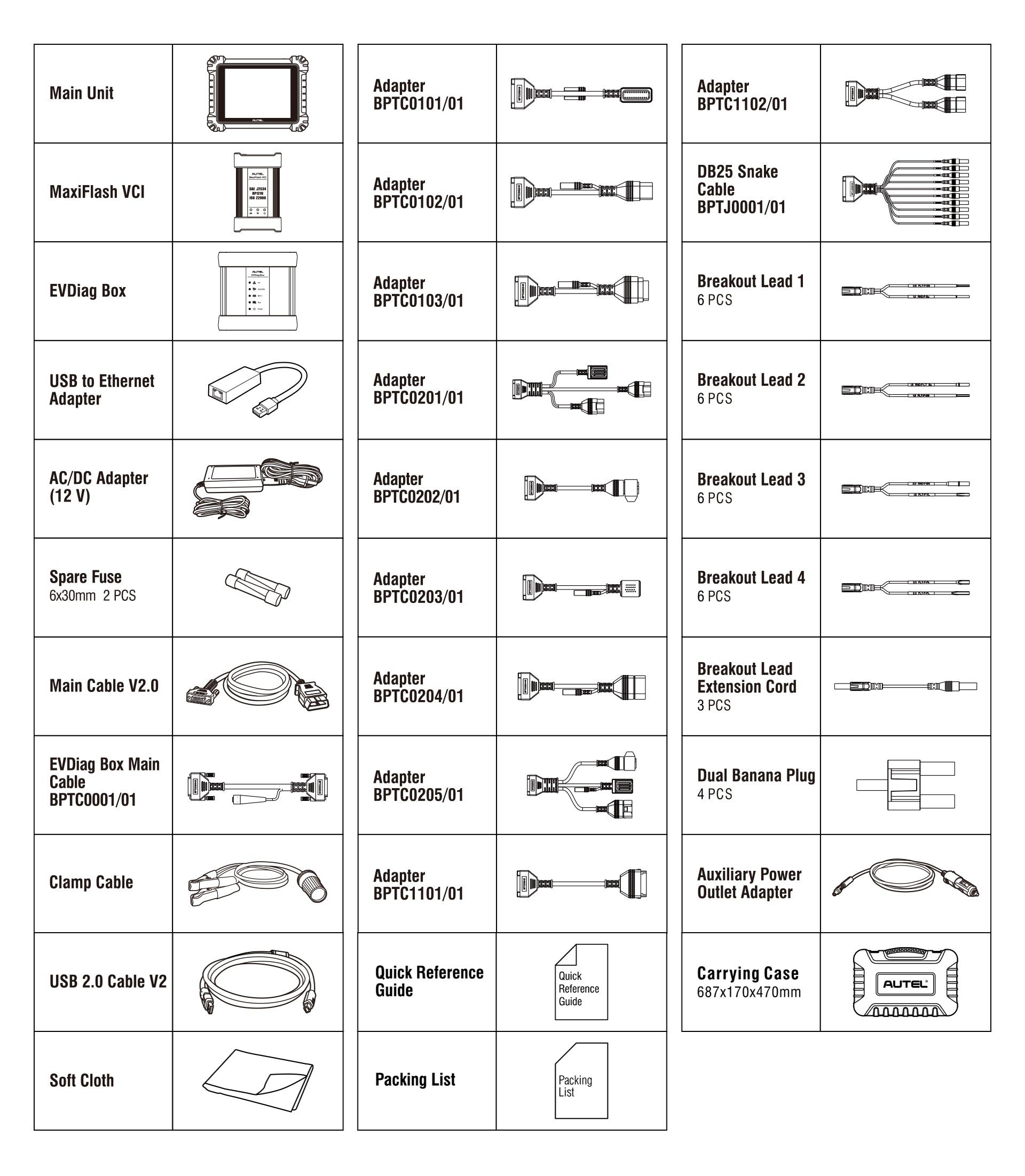 Autel Maxisys MS909EV Package List