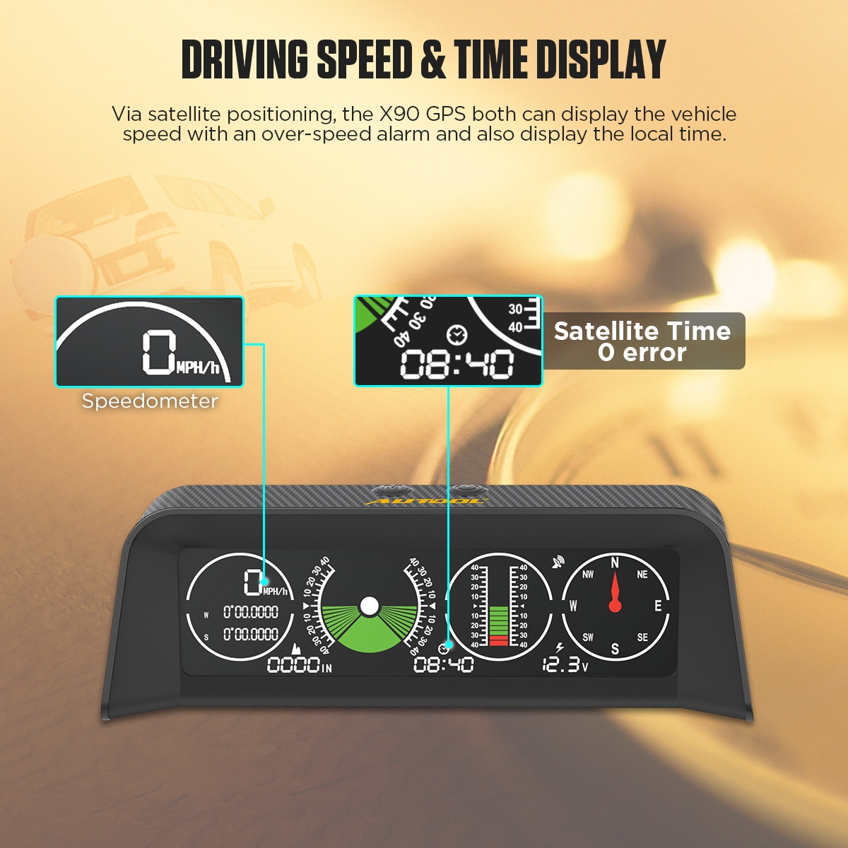 Autool x90 GPS / obd2 Speed PMH KMH incliner