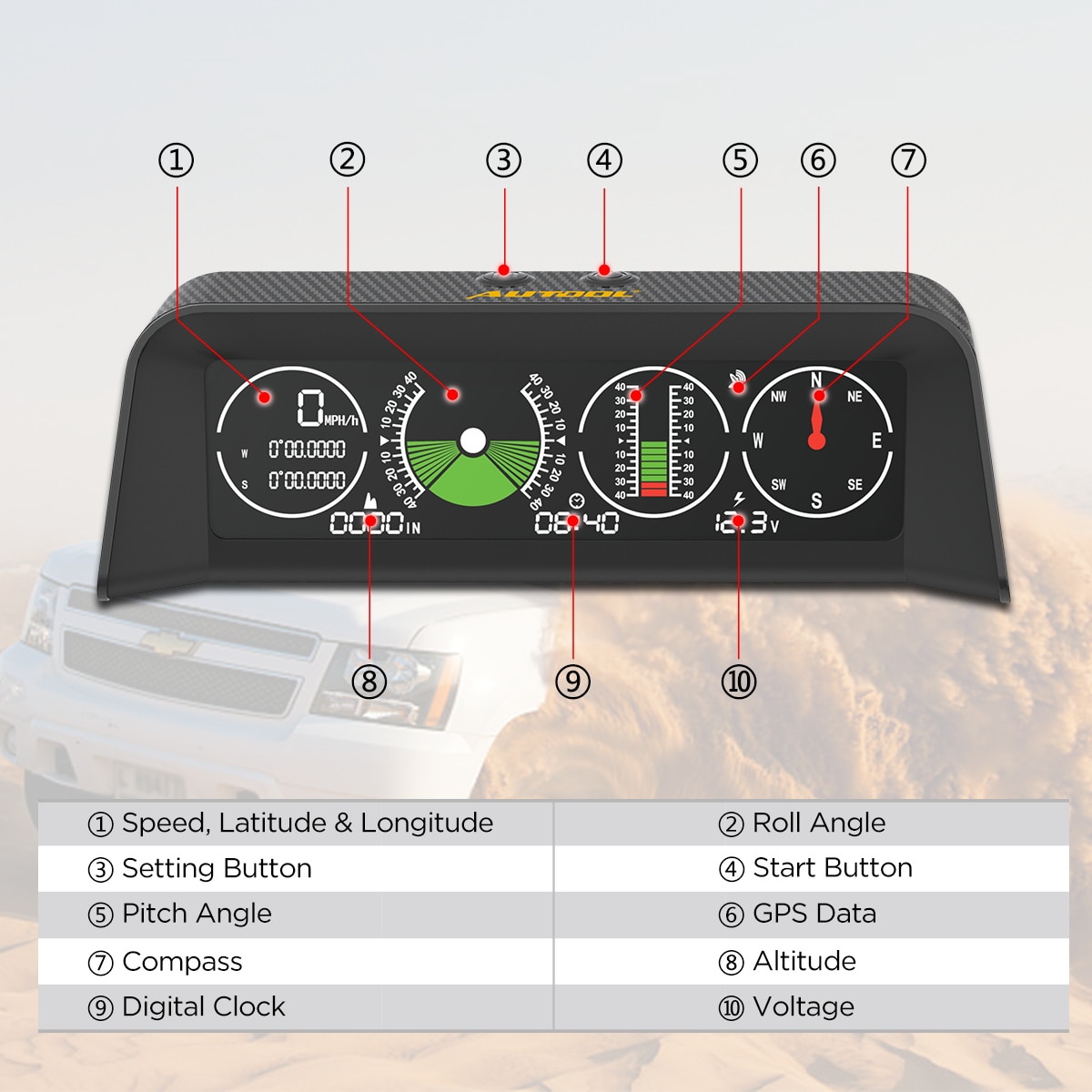 AUTOOL X90 GPS/OBD2 Speed PMH KMH Slope Meter
