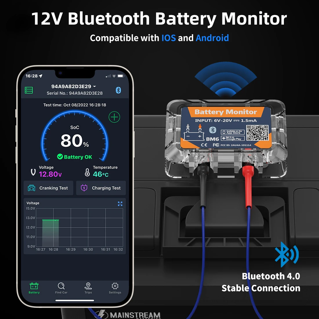BM6 12V Battery Monitory Wireless Bluetooth Car Battery 