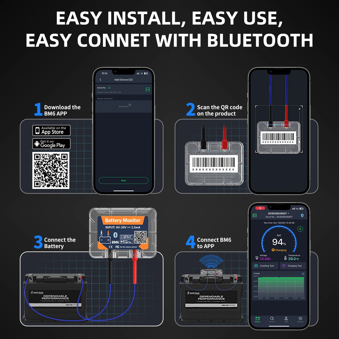 BM6 12V Battery Monitory Wireless Bluetooth Car Battery 